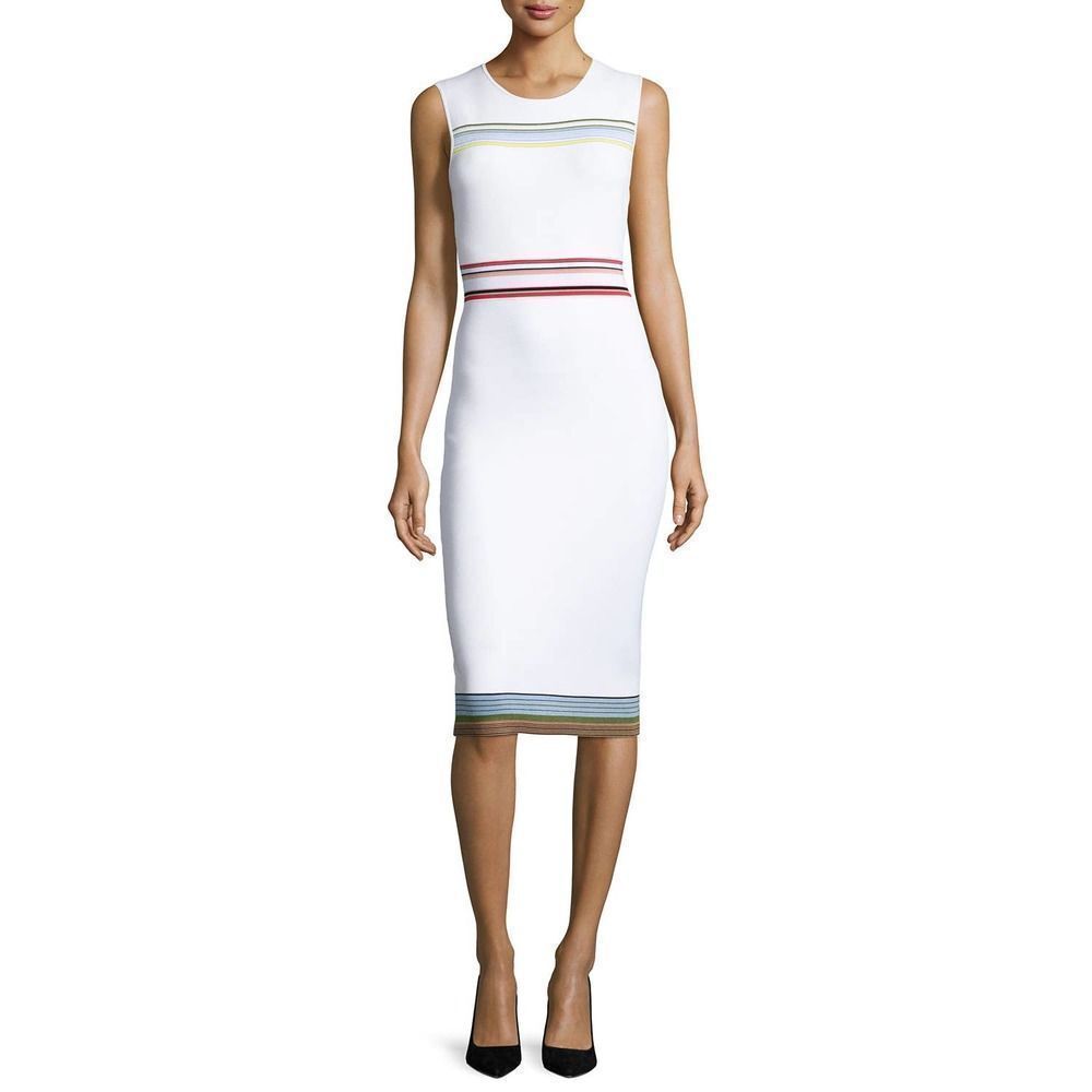 Diane von Furstenberg Ribbon Knit Sleeveless Sheath Dress Ivory
